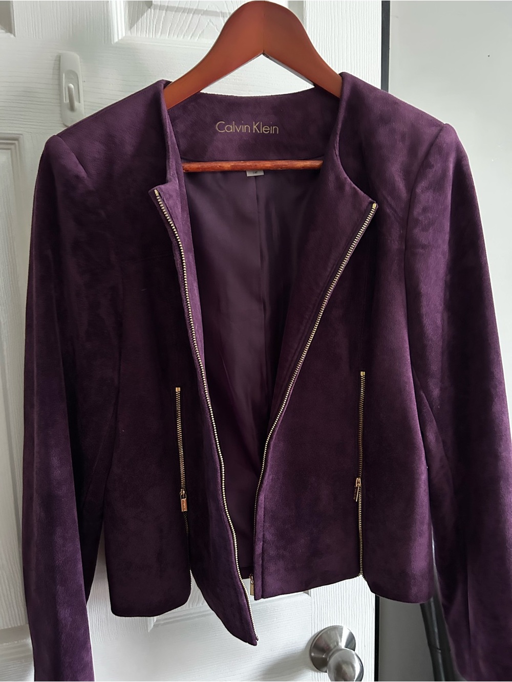 Calvin Klein Deep Purple Suede Zip-Front Jacket